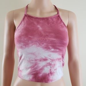 Brandy Melville Pink Tie Dye Crop Halter Small